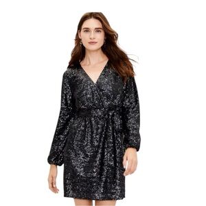 LOFT Size 2 Sequin Wrap Dress Black